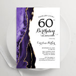 Paarse Agaat Gold White 60e verjaardag Kaart<br><div class="desc">Paarse,  witte en gouden agaat 60e verjaardagsfeestuitnodiging. Elegant modern design met waterverf agaat marmeren geode achtergrond,  faux glitter goud en typografie script lettertype. Trendy uitnodigingskaart perfect voor een stijlvol vrouwenfeest. Gedrukte Zazzle-uitnodigingen of direct downloadbare digitale afdrukbare sjabloon.</div>