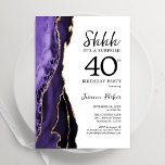Paarse Agaat Gold White Surprise 40e verjaardag Kaart<br><div class="desc">Paarse,  witte en gouden agaat surprise 40ste verjaardagsfeest uitnodiging. Elegant modern design met waterverf agaat marmeren geode achtergrond,  faux glitter goud en typografie script lettertype. Trendy uitnodigingskaart perfect voor een stijlvol vrouwenfeest. Gedrukte Zazzle-uitnodigingen of direct downloadbare digitale afdrukbare sjabloon.</div>