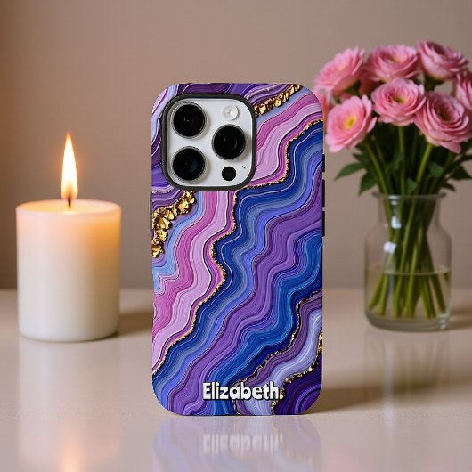 Paarse Agaat Golven met Goud Case-Mate iPhone Case