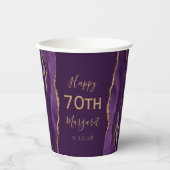 Paarse Agaat Goud Glitter Plum 70e Verjaardag Papieren Bekers (Voorkant)