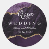 Paarse Agaat & Goud Trouwschrift Luxe Ronde Sticker (Voorkant)