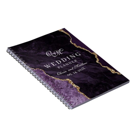 Paarse Agaat & Goud Trouwscript Trouwplanner Notitieboek (Rechterzijde)