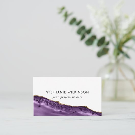 Paarse Agaat & Gouden Grens Waterverf Visitekaartje (Staand voorkant)