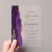 Paarse Agaat Gouden Moderne Script Bruiloft Acryl Uitnodigingen (Insitu (Draagbaar))