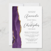 Paarse Agaat Gouden Moderne Script Bruiloft Kaart (Voorkant)