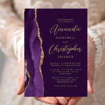 Paarse Agaat Gouden Moderne Script Bruiloft