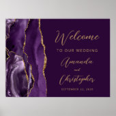 Paarse Agaat Gouden Script Bruiloft Welkom Poster (Voorkant)