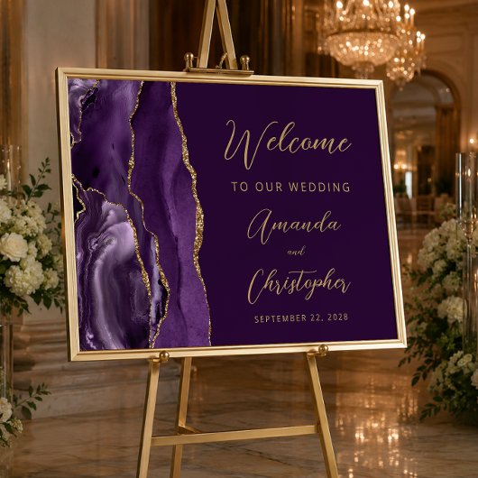 Paarse Agaat Gouden Script Bruiloft Welkom Poster