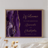 Paarse Agaat Gouden Script Bruiloft Welkom Poster