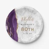Paarse Agaat Marmer Goud Script 80e Verjaardag Papieren Bordje (Voorkant)