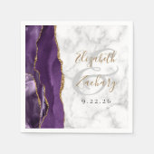 Paarse Agaat Marmer Gouden Script Bruiloft Servet (Voorkant)