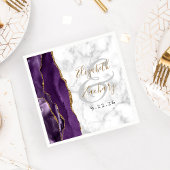 Paarse Agaat Marmer Gouden Script Bruiloft Servet