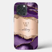 Paarse Agaat Marmer Roos Goud Glitter Modern Case-Mate iPhone Case (Achterkant)