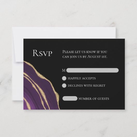 Paarse agaat met gouden RSVP-kaart RSVP Kaartje (Voorkant)