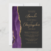 Paarse Agaat Moderne Gouden Script Leisteen Bruilo Kaart (Voorkant)