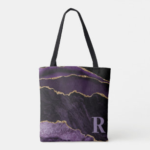 Paarse Agaat Nep Glitter Op Maat Gemaakte Initiaal Tote Bag