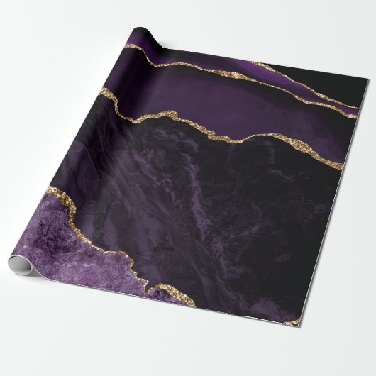 Paarse Agaat Nep Goud Glitters Cadeaupapier (Uitgerold)