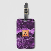 Paarse agaat roze marmeren naam goud bagagelabel (Voorkant (verticaal))