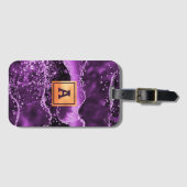 Paarse agaat roze marmeren naam goud bagagelabel (Voorkant (horizontaal))