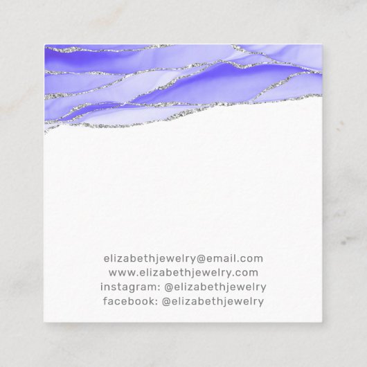 Paarse Agaat Waterverf Sieraden Display Vierkante Visitekaartje (Achterkant)