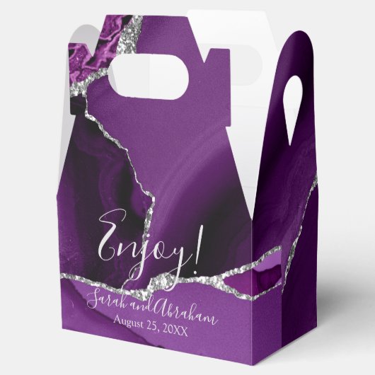 Paarse Agaat Zilver Glitter Bruiloft Favor Dozen Bedankdoosjes (Geopend)