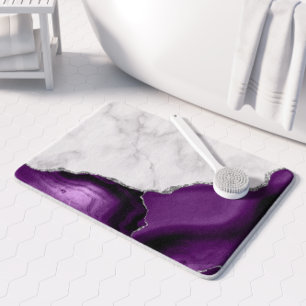 Paarse Agaat Zilver Glitter Witte Marmer Badmat