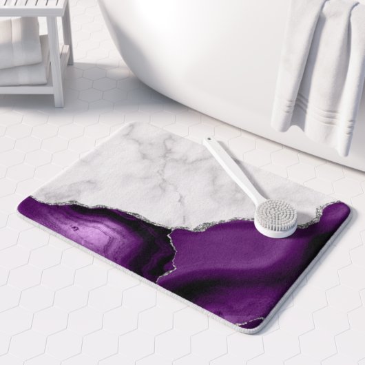Paarse Agaat Zilver Glitter Witte Marmer Badmat