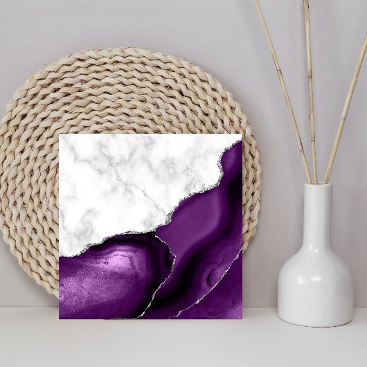 Paarse Agaat Zilver Glitter Witte Marmer Tegeltje