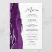 Paarse Agaat Zilver Modern Script Bruiloft Menu (Voorkant)