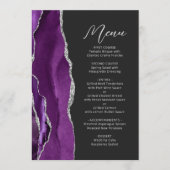 Paarse Agaat Zilver Modern Script Bruiloft Menu (Voorkant)