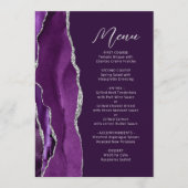 Paarse Agaat Zilver Modern Script Plum Bruiloft Menu (Voorkant)