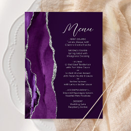 Paarse Agaat Zilver Modern Script Plum Bruiloft Menu