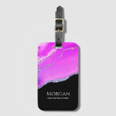 Paarse agaat, zilveren glitter, naam en tekst op z bagagelabel (Voorkant (verticaal))