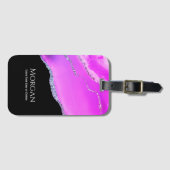 Paarse agaat, zilveren glitter, naam en tekst op z bagagelabel (Voorkant (horizontaal))