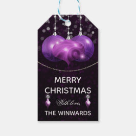 Paarse agaat & zilveren kerstballen vrolijk kerstf cadeaulabel