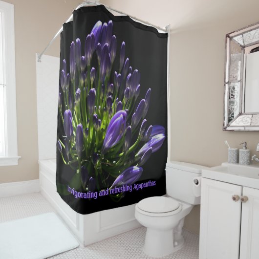Paarse Agapanthus, Afrikaanse Lily Luxury Douchegordijn (In situ)