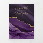 Paarse Agate Gold Glitter Geode Foto Weduwschap Drieluik Uitnodiging (Cover)