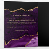 Paarse Agate Gold Glitter Geode Foto Weduwschap Drieluik Uitnodiging (Binnenzijde eerst)