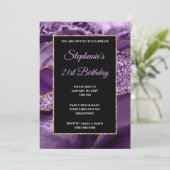 Paarse Agate Gold Glitter Glam 21st Birthday Kaart (Staand voorkant)