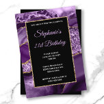 Paarse Agate Gold Glitter Glam 21st Birthday Kaart<br><div class="desc">Creëer uw eigen fancy, stijlvolle mijlpaal voor haar 21ste verjaardag. Decoratieve faux goudglitter en paarse agate digital art graphic design background. Er is gouden glitter en zwarte rechthoekbekleding voor uw uitnodigingsinformatie. Pas de lavender en de witte doopvontstijlen, de kleur en de grootte aan. De luxe moderne glitter en agate worden...</div>