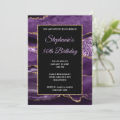 Paarse Agate Gold Glitter Glam 50e verjaardag Kaart (Staand voorkant)