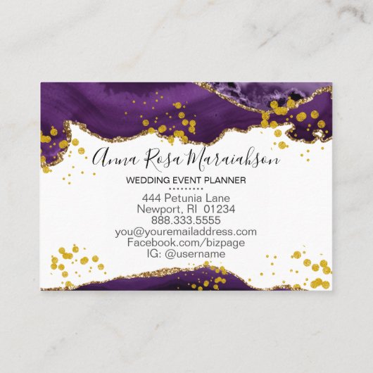 *~* Paarse Agate Gold Glitter Modern Elegant Visitekaartje (Achterkant)