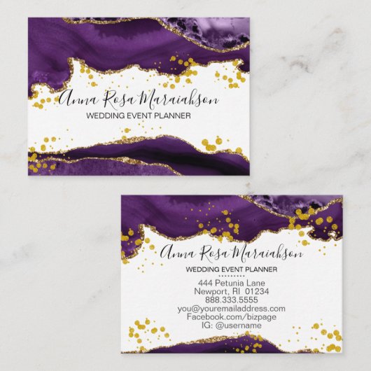 *~* Paarse Agate Gold Glitter Modern Elegant Visitekaartje (Voorkant / Achterkant)