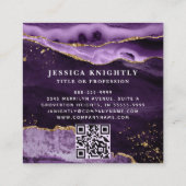 Paarse Agate Gold Glitter Script Foto QR Vierkante Visitekaartje (Achterkant)