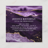 Paarse Agate Gold Glitter Script Monogram Vierkante Visitekaartje (Achterkant)