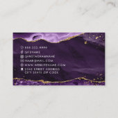 Paarse Agate Gold Glitter Script Monogram Visitekaartje (Achterkant)