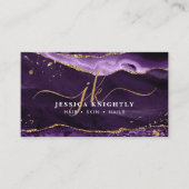 Paarse Agate Gold Glitter Script Monogram Visitekaartje (Voorkant)