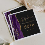 Paarse Agate Gold Script Dark 50th Birthday Servet<br><div class="desc">Deze elegante moderne 50e verjaardagsfeestservetten zijn voorzien van een paarse waterverf agaat-ontwerp met faux gold glitter. Pas de tekst eenvoudig aan in goudkleurig handschriftscript en koperlettertype op een zwarte achtergrond.</div>