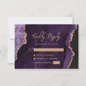 Paarse Agate Gold Script Wedding RSVP Kaartje (Voorkant)