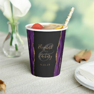 Paarse Agate Gouden Glitter Schrift Donkere Bruilo Papieren Bekers